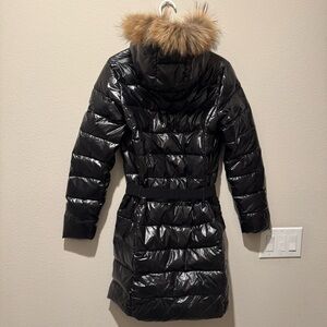 Moncler Shiny Black Puffer Coat Parka Fur Hood Size 3